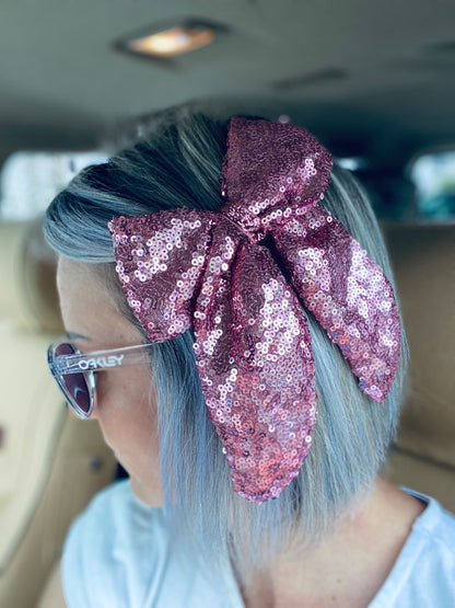 Sequin bow - blush pink